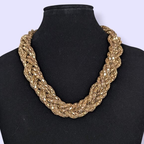 (2/$20) Braided Gold Tone Mesh Chain Necklace - Picture 1 of 5